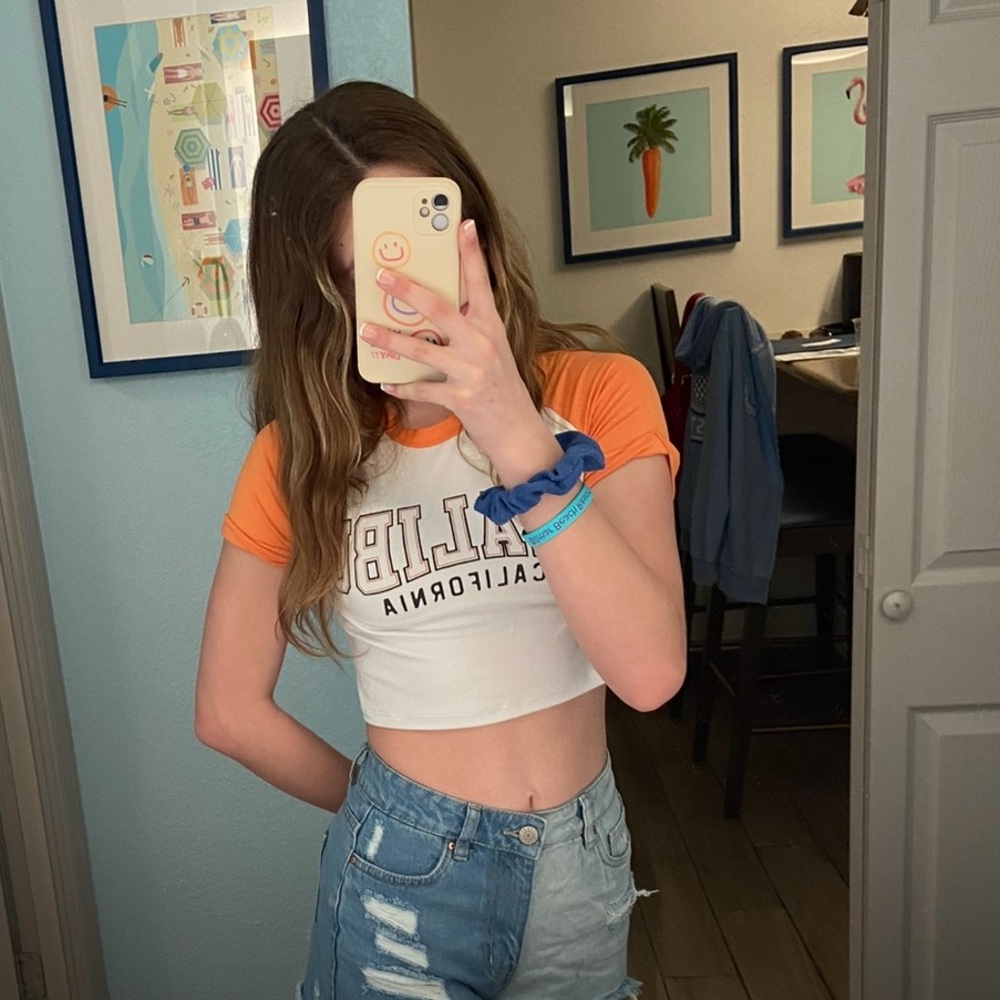 Orange and White Graphic Crop Top